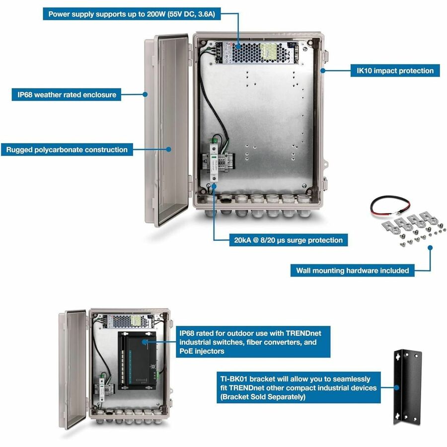 TRENDnet Outdoor IP68 Weatherproof Enclosure with Power Supply TI-CA3K