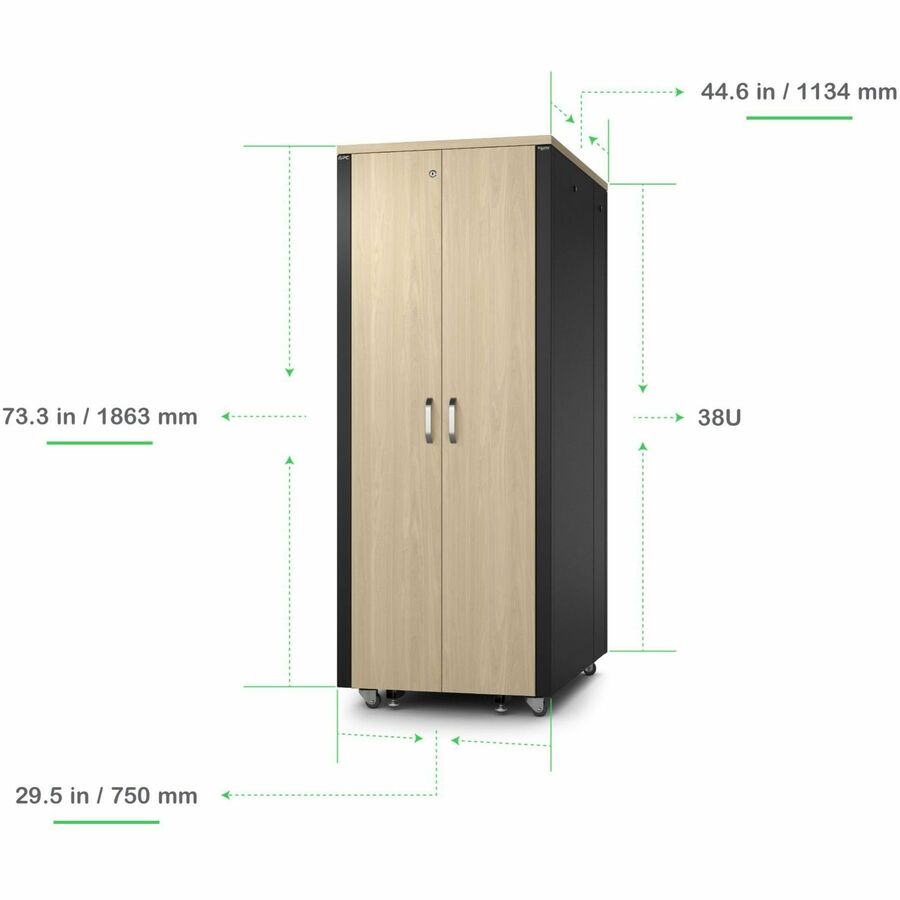 APC by Schneider Electric NetShelter Soundproof, 38U, Server Rack Enclosure, 120V, Maple AR4038LA