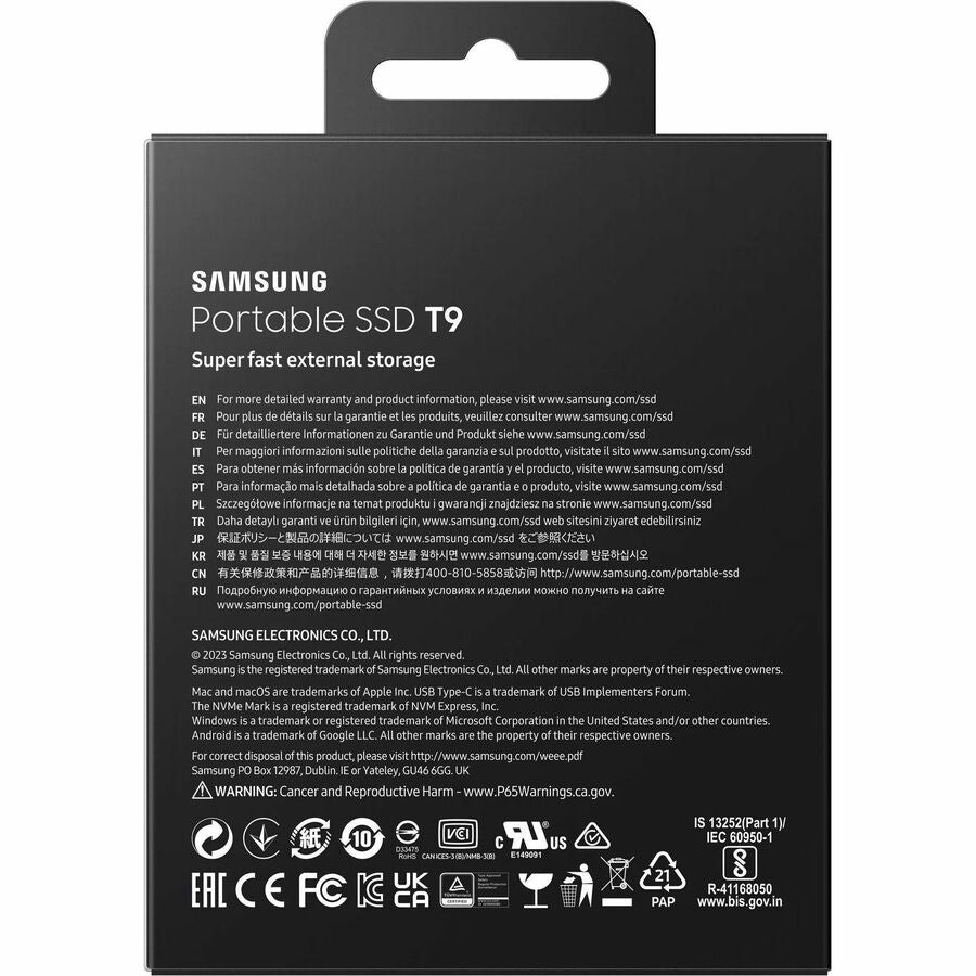 Samsung T9 4 TB Portable Rugged Solid State Drive - External - PCI Express NVMe - Black MU-PG4T0B/AM