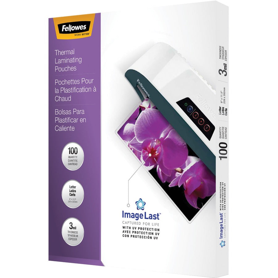 Fellowes Thermal Laminating Pouches - ImageLast&trade;, Jam Free, Letter, 3 mil, 100 pack 52454