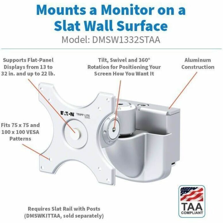 Tripp Lite series DMSW1332STAA Wall Mount for Display, Monitor, TV, Digital Signage Display, Flat Panel Display, HDTV - Silver - TAA Compliant DMSW1332STAA