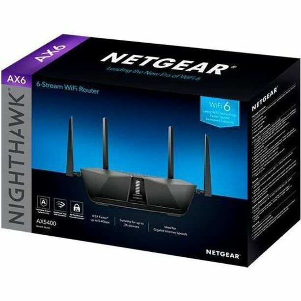 Netgear Nighthawk RAX50 Wi-Fi 6 IEEE 802.11 a/b/g/n/ac/ax  Wireless Router RAX50-100CNS