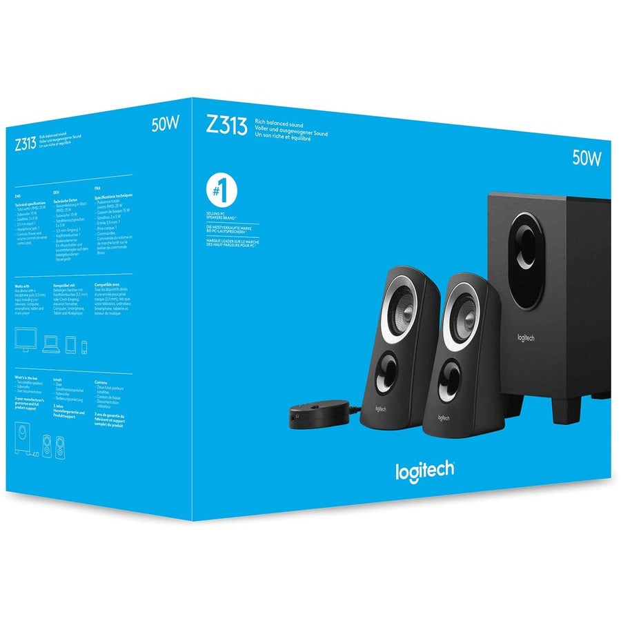 Logitech Z313 2.1 Speaker System - 25 W RMS - Black 980-000382