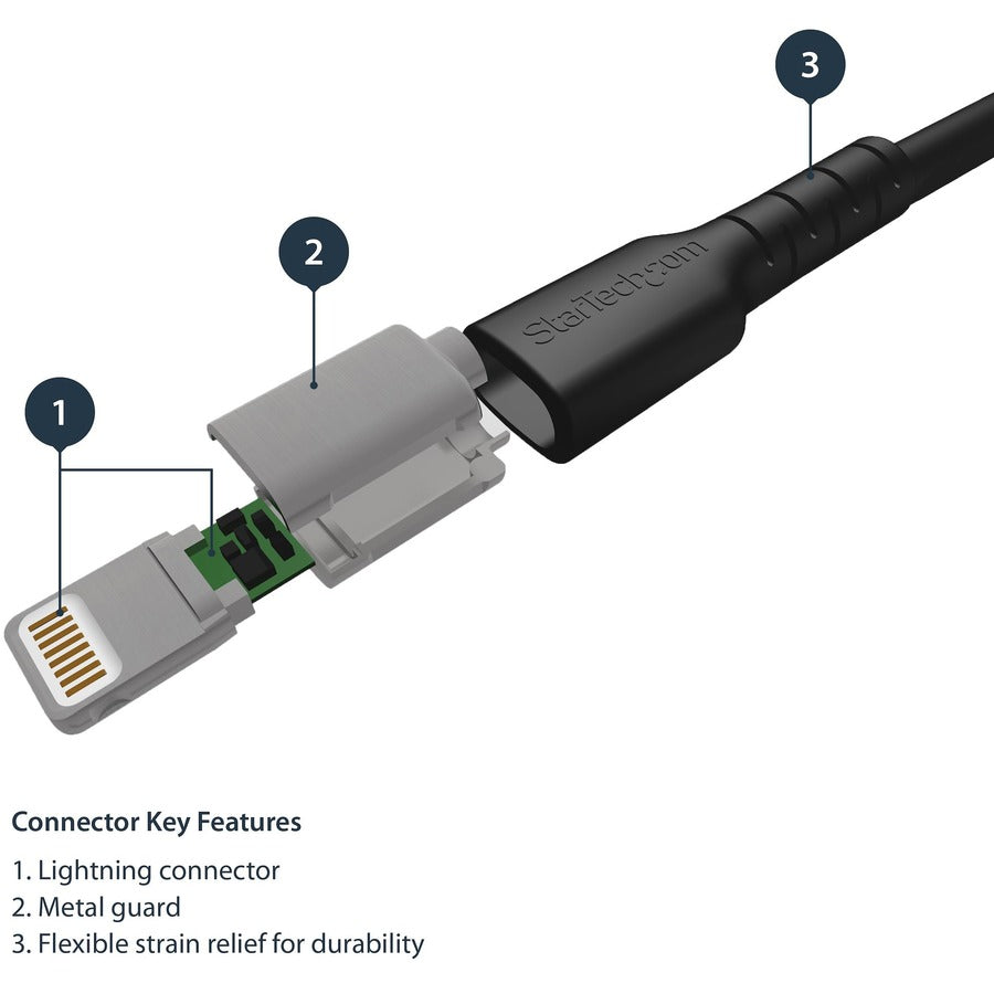 StarTech.com 3 foot/1m Durable Black USB-A to Lightning Cable, Rugged Heavy Duty Charging/Sync Cable for Apple iPhone/iPad MFi Certified RUSBLTMM1MB