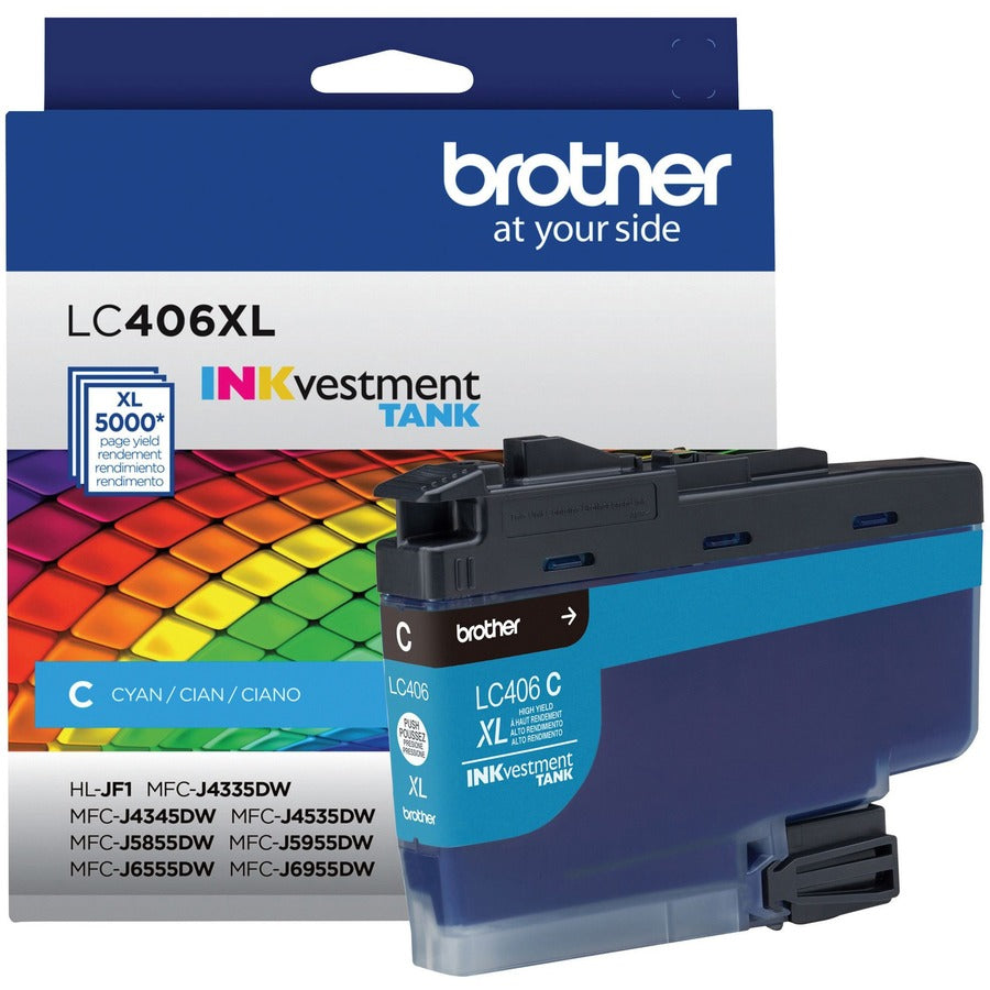 Brother INKvestment LC406XLC Original High Yield Inkjet Ink Cartridge - Single Pack - Cyan - 1 Each LC406XLCS