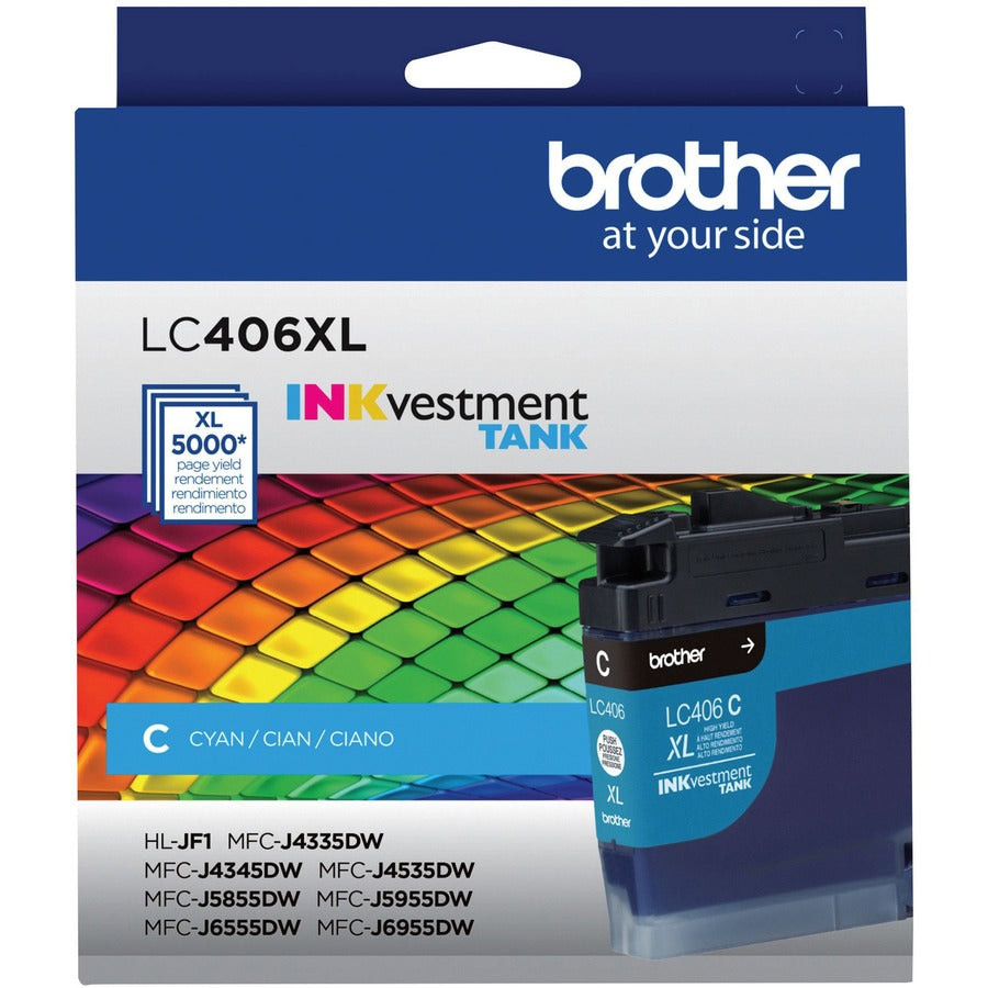 Brother INKvestment LC406XLC Original High Yield Inkjet Ink Cartridge - Single Pack - Cyan - 1 Each LC406XLCS