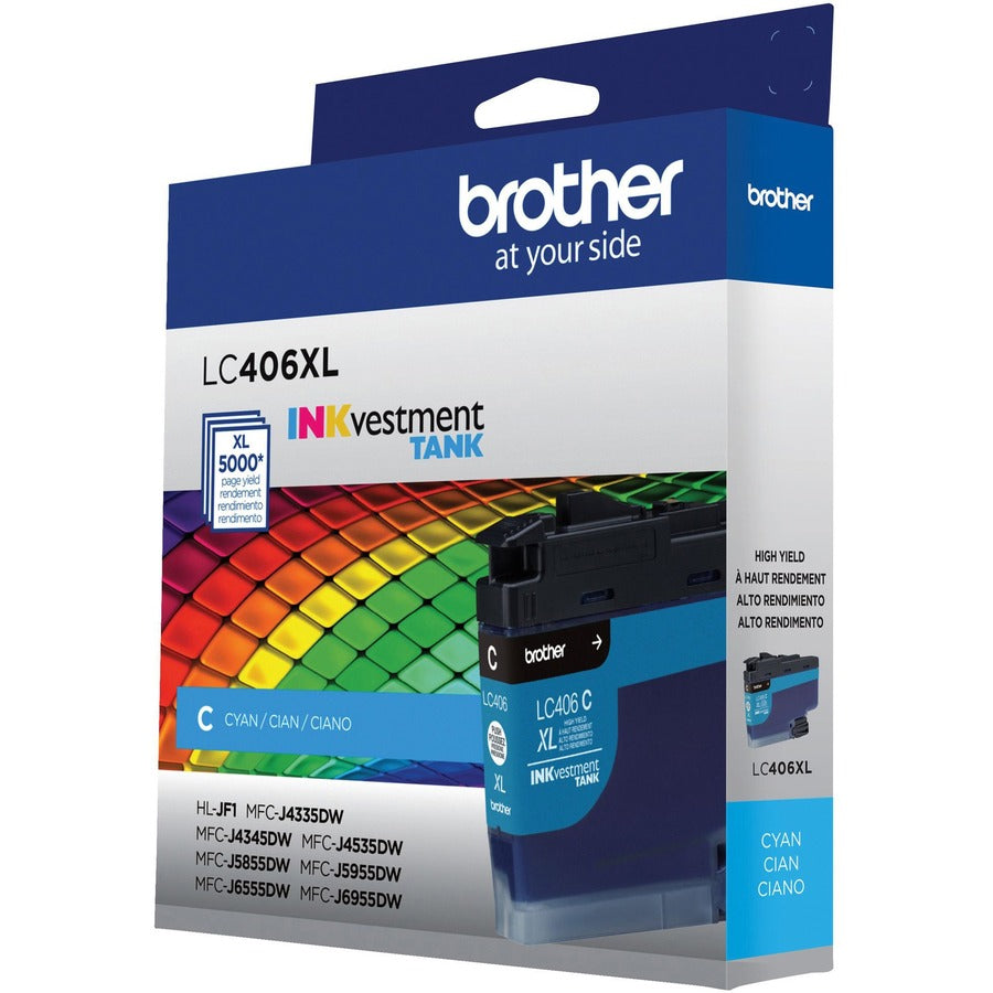 Brother INKvestment LC406XLC Original High Yield Inkjet Ink Cartridge - Single Pack - Cyan - 1 Each LC406XLCS