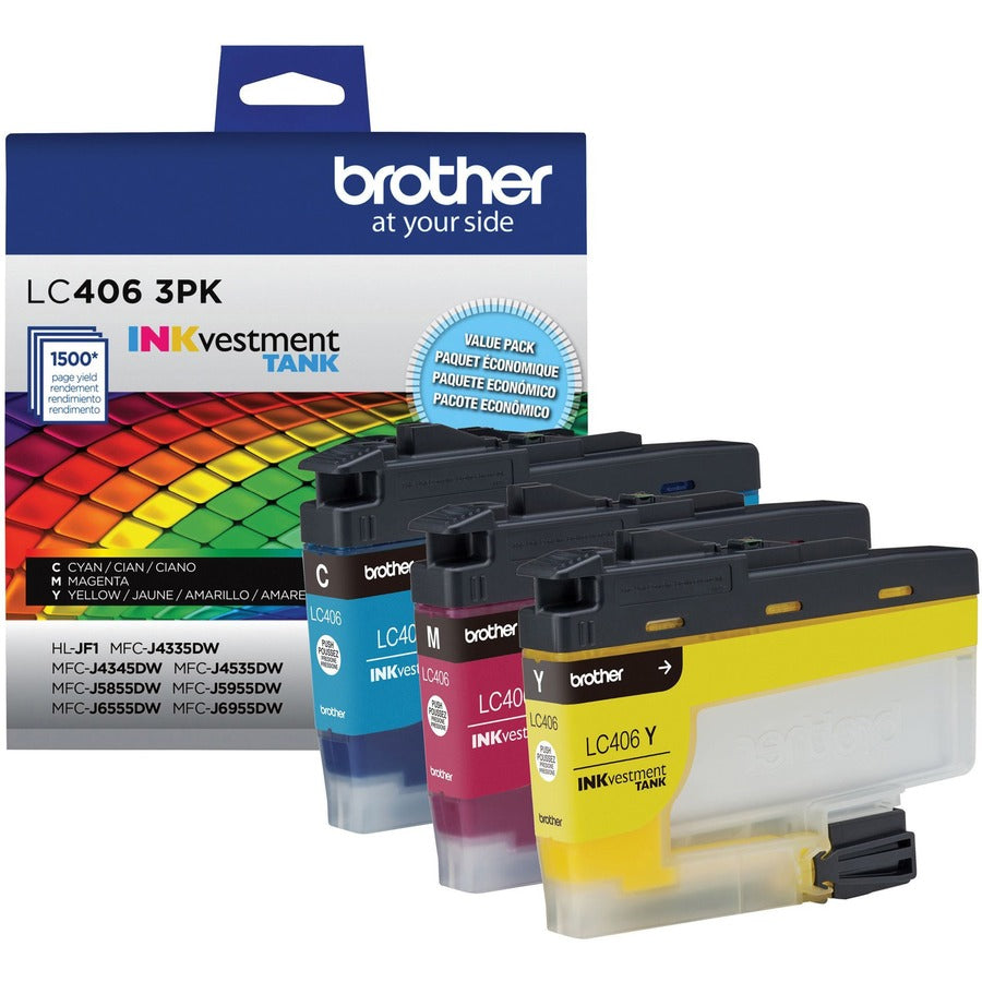 Brother INKvestment LC4063PK Original Standard Yield Inkjet Ink Cartridge - Cyan, Magenta, Yellow - 3 Pack LC4063PKS