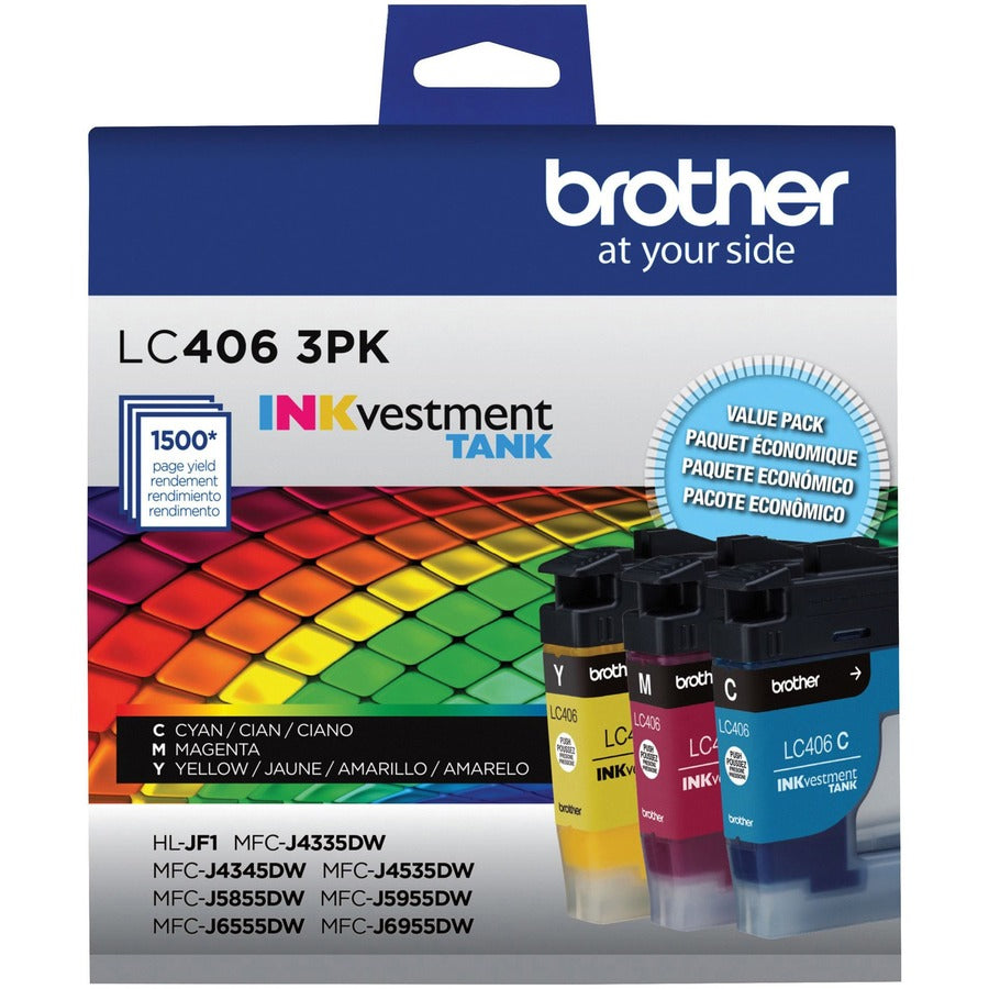 Brother INKvestment LC4063PK Original Standard Yield Inkjet Ink Cartridge - Cyan, Magenta, Yellow - 3 Pack LC4063PKS