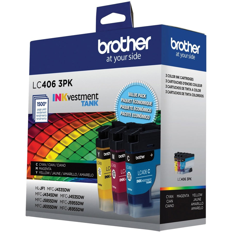 Brother INKvestment LC4063PK Original Standard Yield Inkjet Ink Cartridge - Cyan, Magenta, Yellow - 3 Pack LC4063PKS