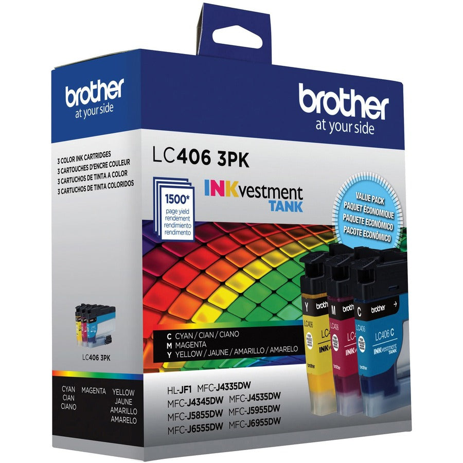 Brother INKvestment LC4063PK Original Standard Yield Inkjet Ink Cartridge - Cyan, Magenta, Yellow - 3 Pack LC4063PKS