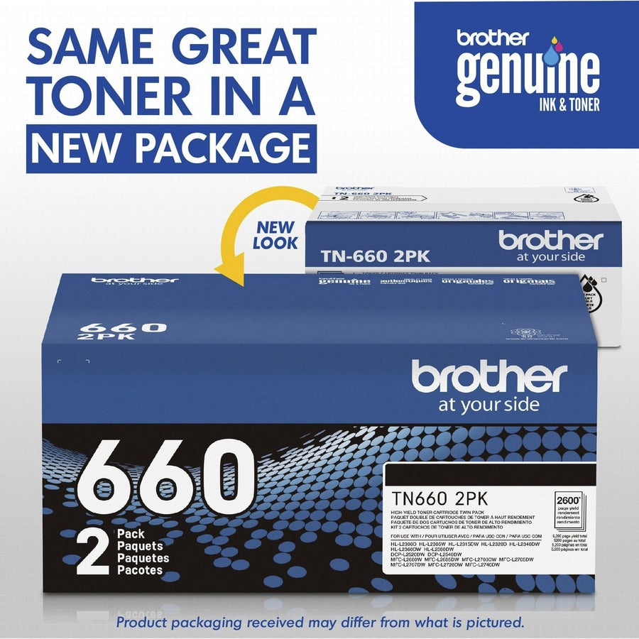 Brother TN-660 Original High Yield Laser Toner Cartridge - Twin-pack - Black - 2 / Box TN660 2PK