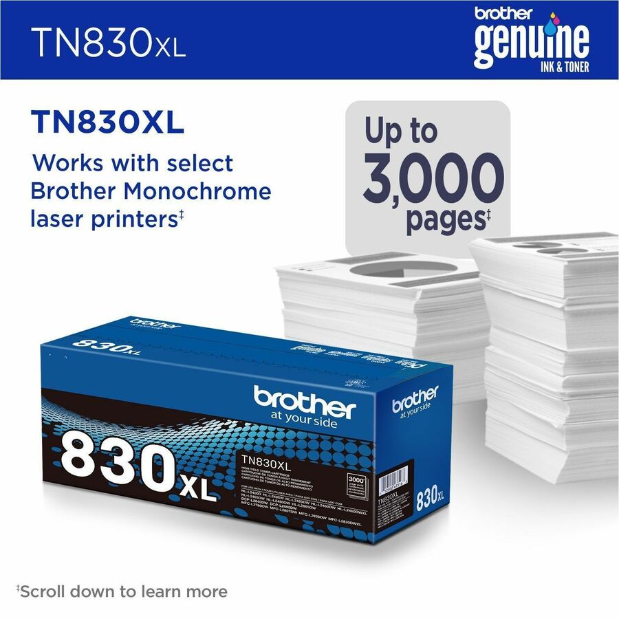 Brother Original Laser Toner Cartridge - Black - 1 Each TN830XL