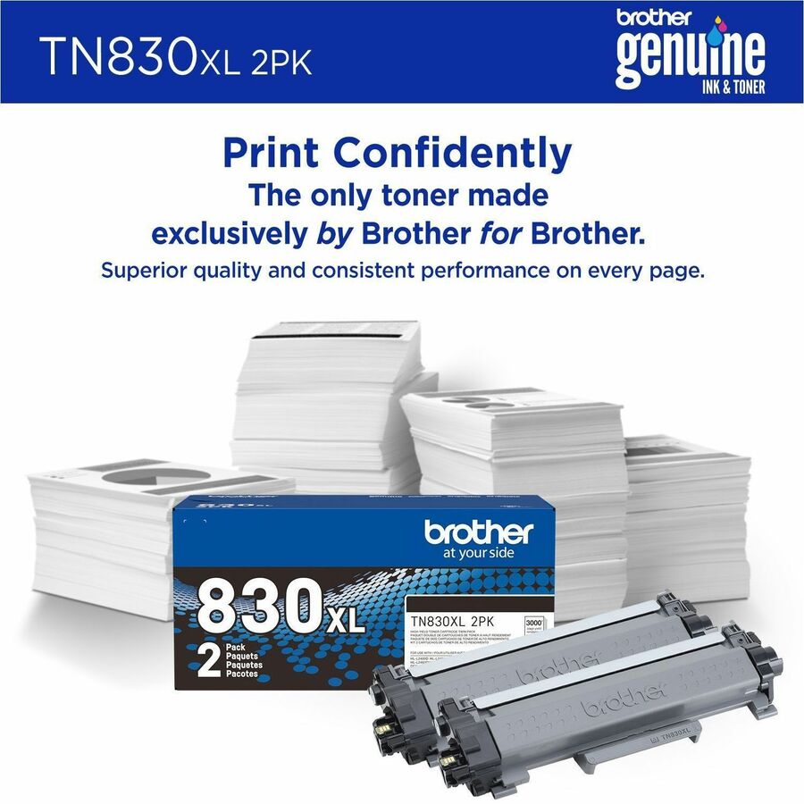 Brother Original High Yield Laser Toner Cartridge - Twin-pack - Black - 2 / Pack TN830XL2PK