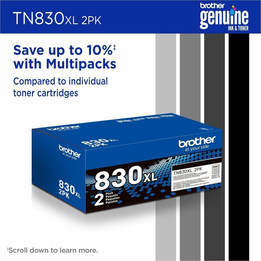 Brother Original High Yield Laser Toner Cartridge - Twin-pack - Black - 2 / Pack TN830XL2PK