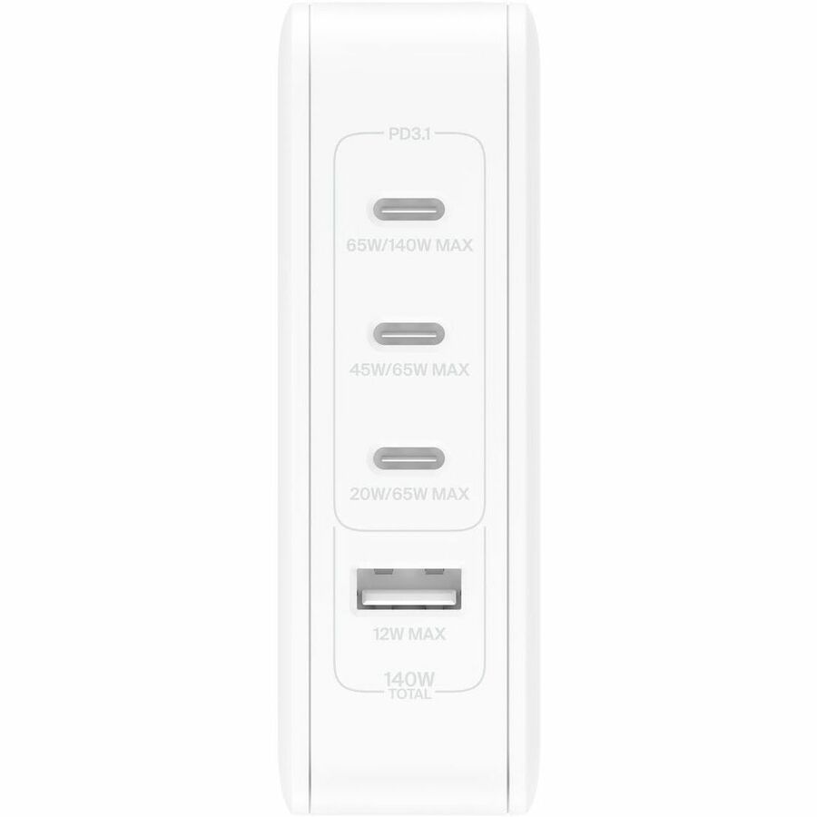 Belkin 140W Portable 4-Port GaN Wall Charger - 3xUSB-C, 1xUSB-A (140W Total) - Fast Charging - Power Adapter - White WCH014dqWH