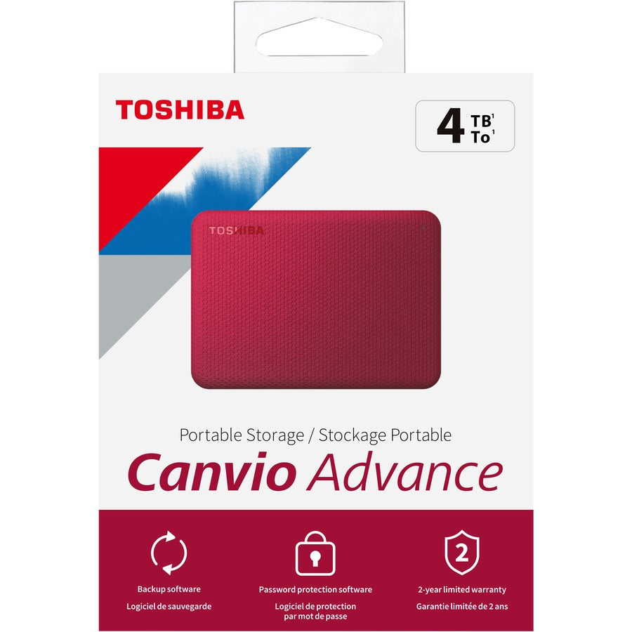 Toshiba Canvio Advance HDTCA40XR3CA 4 TB Portable Hard Drive - External - Red HDTCA40XR3CA