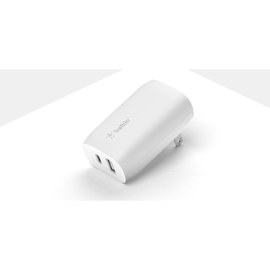 Belkin 37W Portable Dual Port USB-C Wall Charger - 1xUSB-A (12W), 1xUSB-C (30W) - Fast Charging - Power Adapter - White WCB007DQWH