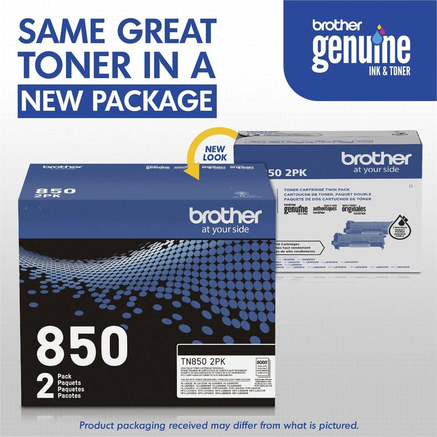 Brother TN-850 Original High Yield Laser Toner Cartridge - Twin-pack - Black - 2 / Box TN8502PK