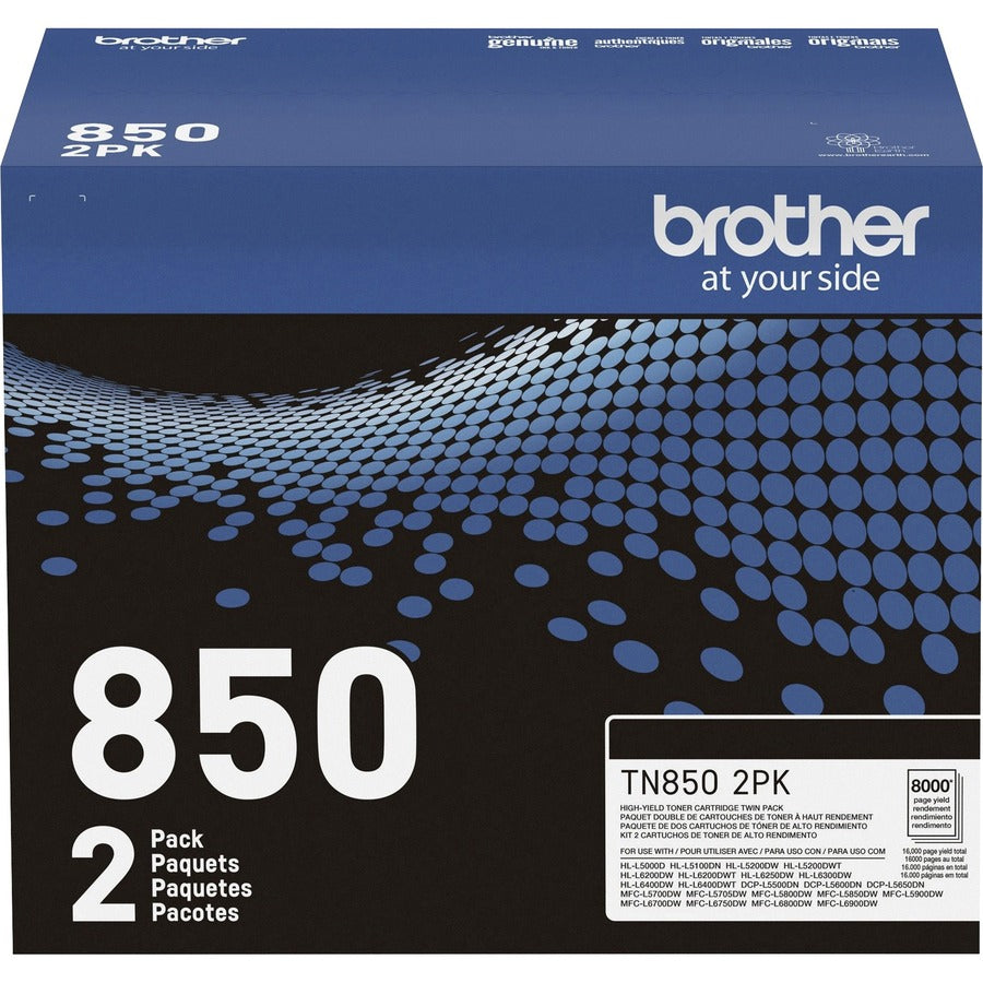 Brother TN-850 Original High Yield Laser Toner Cartridge - Twin-pack - Black - 2 / Box TN8502PK