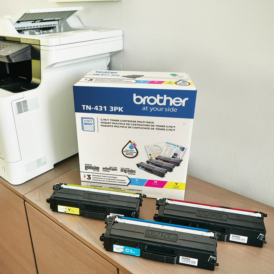 Brother TN-431 Original Standard Yield Laser Toner Cartridge - Multi-pack - Cyan, Magenta, Yellow - 3 / Box TN4313PK