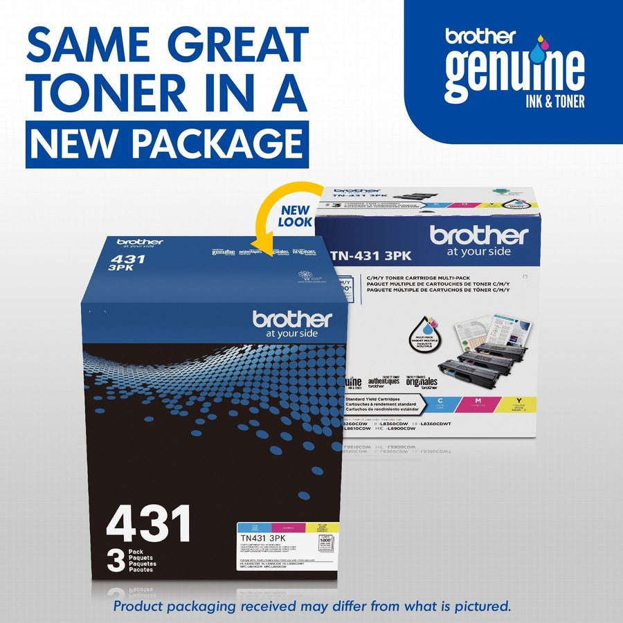 Brother TN-431 Original Standard Yield Laser Toner Cartridge - Multi-pack - Cyan, Magenta, Yellow - 3 / Box TN4313PK