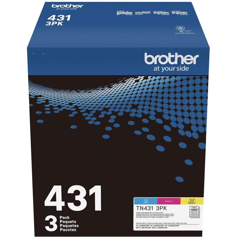 Brother TN-431 Original Standard Yield Laser Toner Cartridge - Multi-pack - Cyan, Magenta, Yellow - 3 / Box TN4313PK