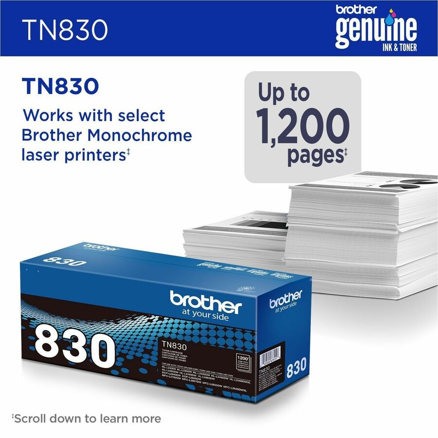 Brother Original Standard Yield Laser Toner Cartridge - Black - 1 Each TN830