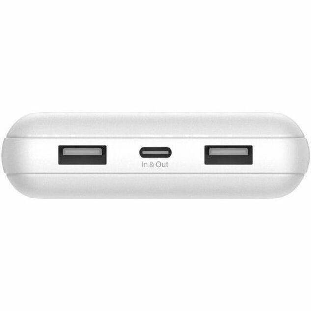 Belkin 15W 3-port USB Power Bank - 20K mAh - 2xUSB-A (12W), 1xUSB-C (15W) - Portable Charger - w/ USB-A to USB-C Cable - White BPB012BTWH