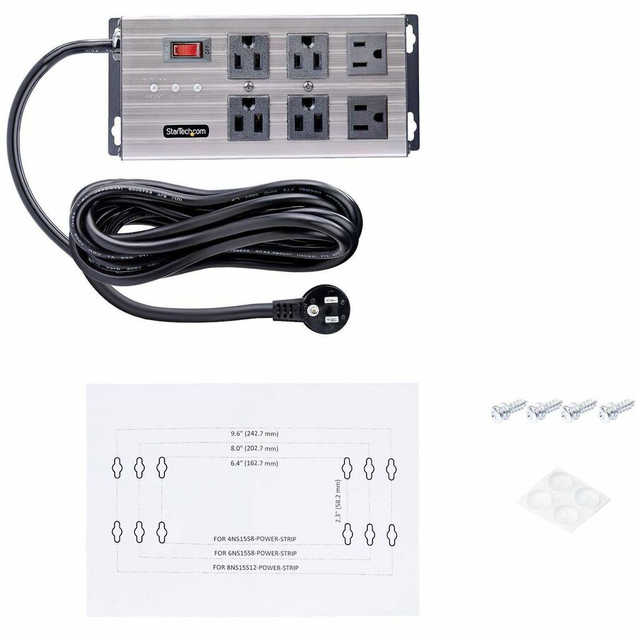 StarTech.com 6-Outlet Industrial Power Strip 125V/15A, EMI/RFI Isolation, Surge Protection, Mountable PDU, 8ft NEMA 5-15P Cord, UL Listed 6N515S8-POWER-STRIP
