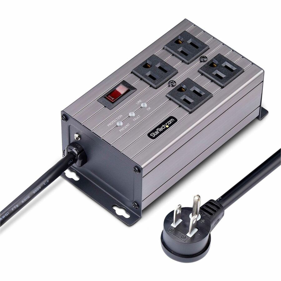 StarTech.com 4-Outlet Industrial Power Strip 125V/15A, EMI/RFI Isolation, Surge Protection, Mountable PDU, 8ft NEMA 5-15P Cord, UL Listed 4N515S8-POWER-STRIP