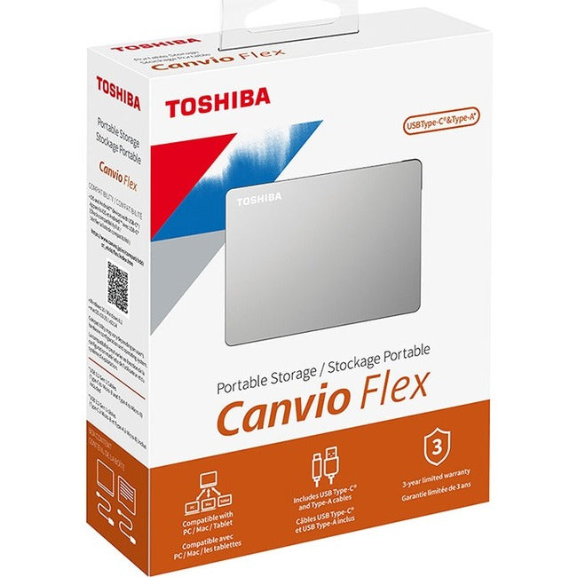 Toshiba Canvio Flex HDTX120XSCAA 2 TB Portable Hard Drive - External - Silver HDTX120XSCAA