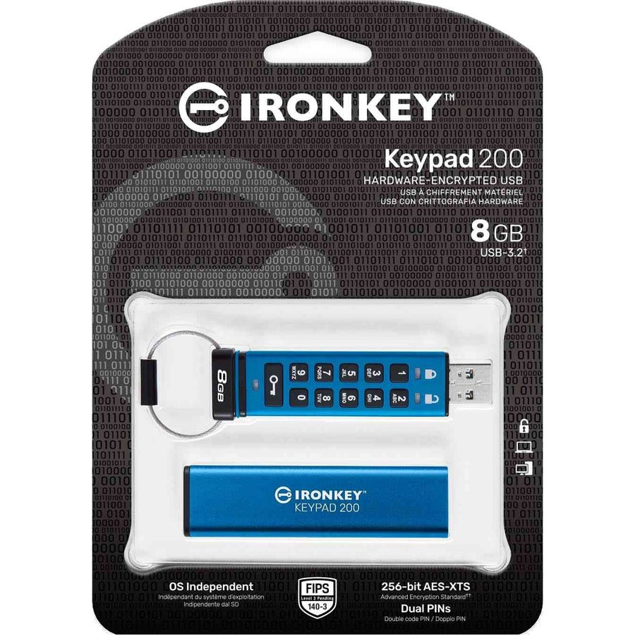 IronKey Keypad 200 8GB USB 3.2 (Gen 1) Type A Flash Drive IKKP200/8GB