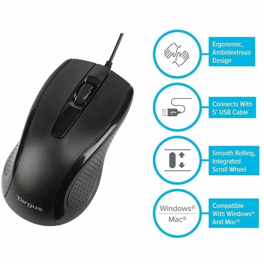 Targus 3-Button USB Full-Size Optical Mouse AMU81USZ