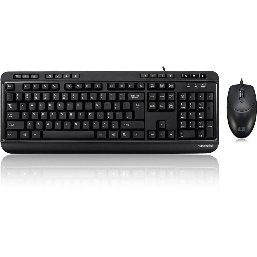 Adesso Antimicrobial Multimedia Desktop Keyboard and Mouse AKB-132CB-FR