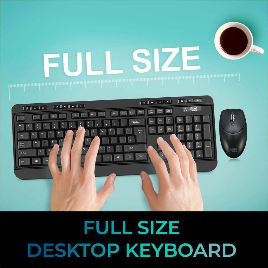 Adesso Antimicrobial Wireless Desktop Keyboard and Mouse WKB-1320CB