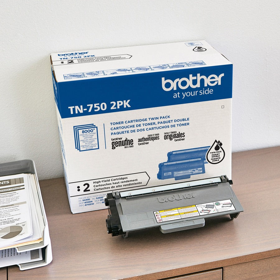 Brother TN-750 Original High Yield Laser Toner Cartridge - Twin-pack - Black - 2 / Box TN7502PK