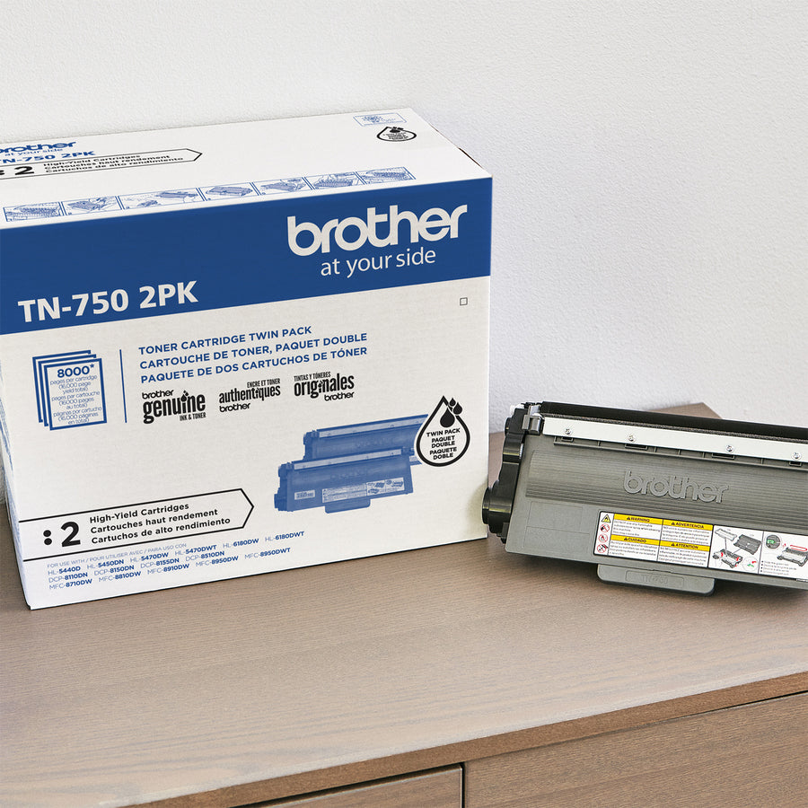 Brother TN-750 Original High Yield Laser Toner Cartridge - Twin-pack - Black - 2 / Box TN7502PK