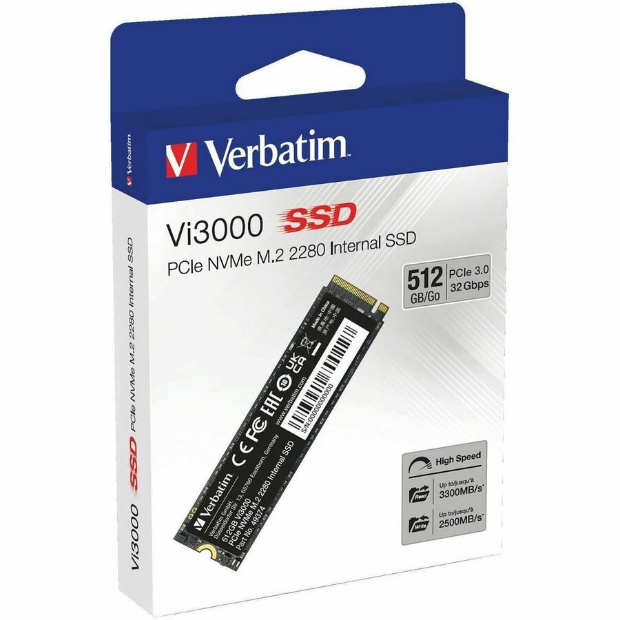 Verbatim Vi3000 512 GB Solid State Drive - M.2 2280 Internal - PCI Express NVMe (PCI Express NVMe 3.0 x4) 49374