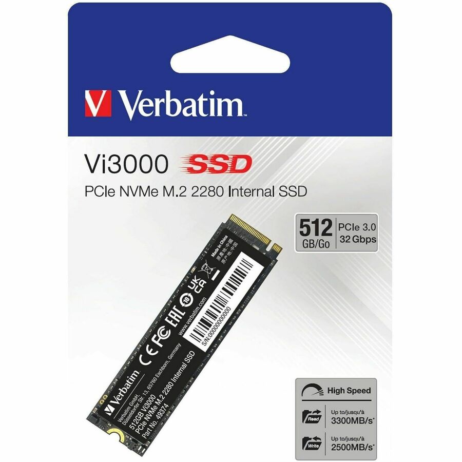 Verbatim Vi3000 512 GB Solid State Drive - M.2 2280 Internal - PCI Express NVMe (PCI Express NVMe 3.0 x4) 49374