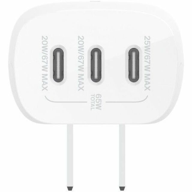 Belkin 67W Portable 3-Port USB-C Wall Charger - 3xUSB-C (67W Total) - Fast Charging - Power Adapter - White WCC002DQWH