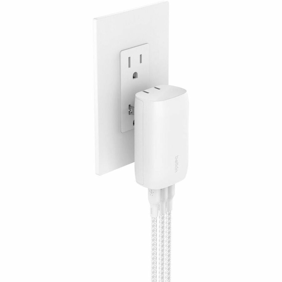 Belkin 67W Portable 3-Port USB-C Wall Charger - 3xUSB-C (67W Total) - Fast Charging - Power Adapter - White WCC002DQWH