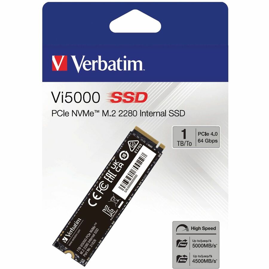 Verbatim Vi5000 1 GB Solid State Drive - M.2 2280 Internal - PCI Express NVMe (PCI Express NVMe 4.0) 31826