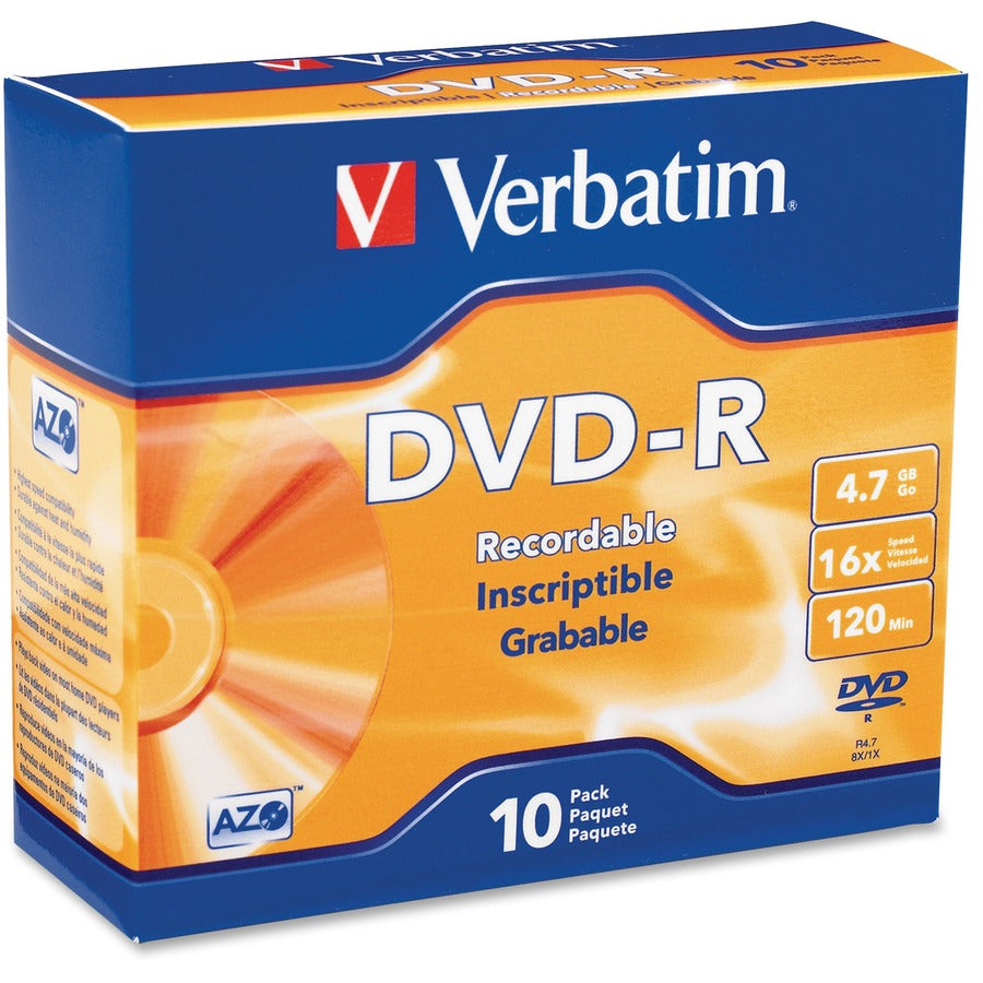 Verbatim AZO DVD-R 4.7GB 16X with Branded Surface - 10pk Slim Case 95099