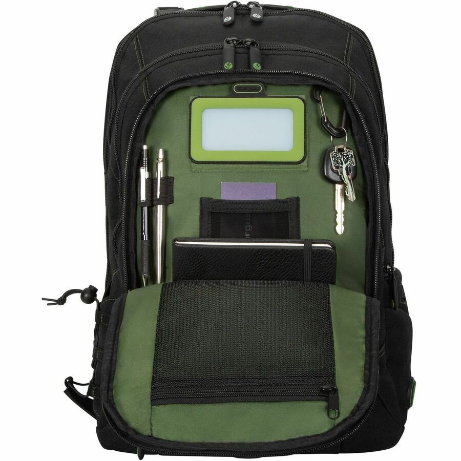 Targus Spruce EcoSmart TBB013US Carrying Case (Backpack) for 15.6" to 16" Notebook, Workstation, Accessories - Black, Green - TAA Compliant TBB013US-92