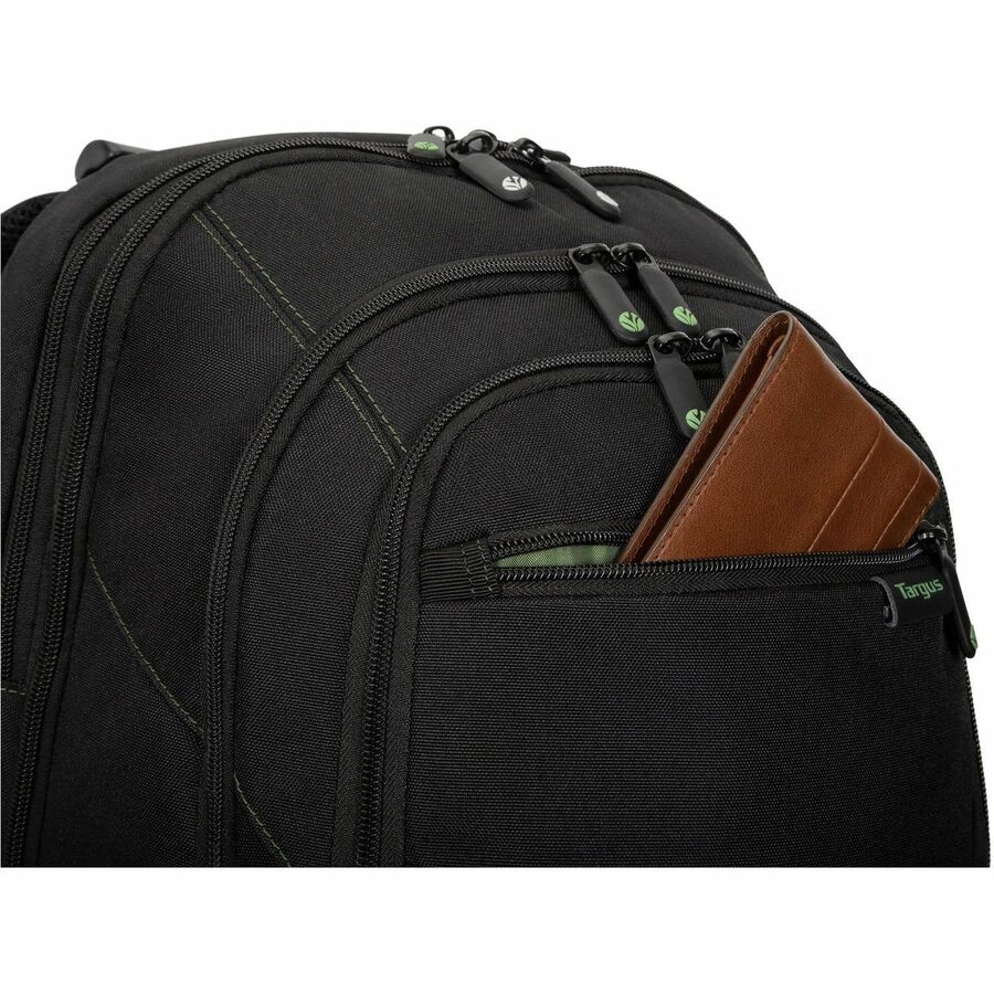 Targus Spruce EcoSmart TBB013US Carrying Case (Backpack) for 15.6" to 16" Notebook, Workstation, Accessories - Black, Green - TAA Compliant TBB013US-92