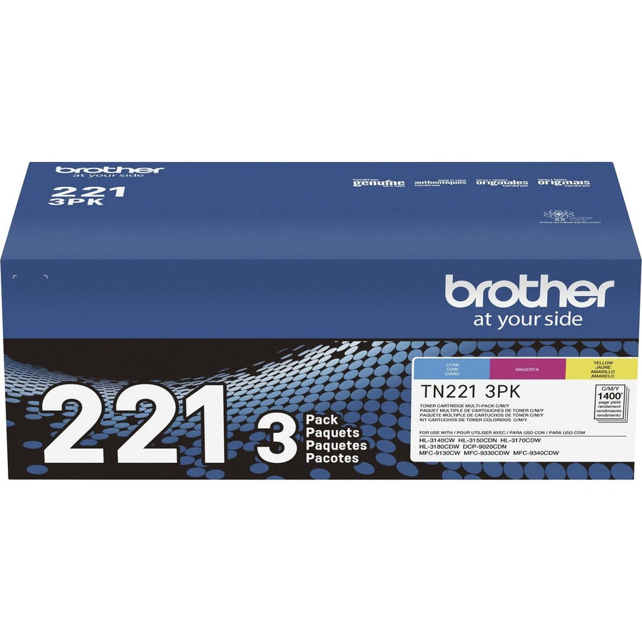 Brother TN221 Original Standard Yield Laser Toner Cartridge - Multi-pack - Cyan, Magenta, Yellow - 3 / Box TN221 3PK