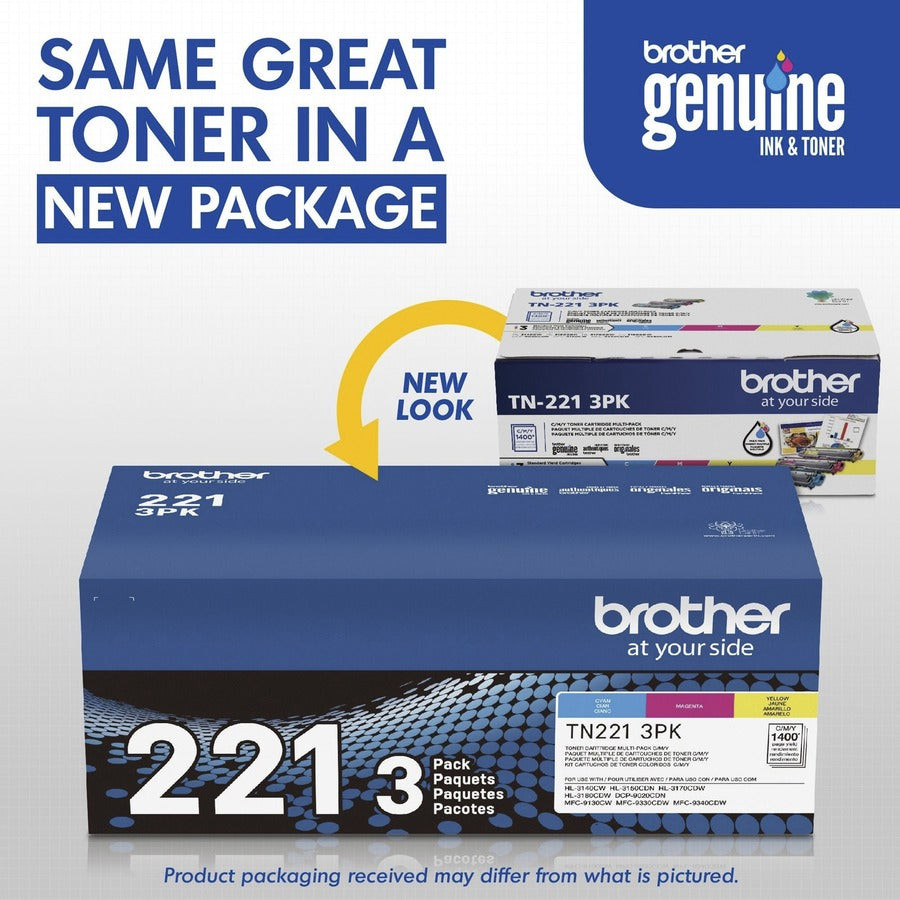 Brother TN221 Original Standard Yield Laser Toner Cartridge - Multi-pack - Cyan, Magenta, Yellow - 3 / Box TN221 3PK