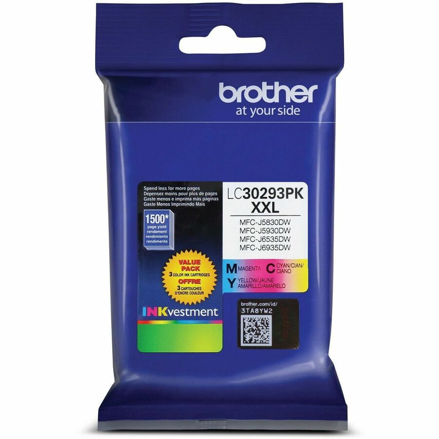 Brother Innobella LC3029 Original Super High (XXL Series) Yield Inkjet Ink Cartridge - Cyan, Magenta, Yellow - 3 Pack LC30293PKS