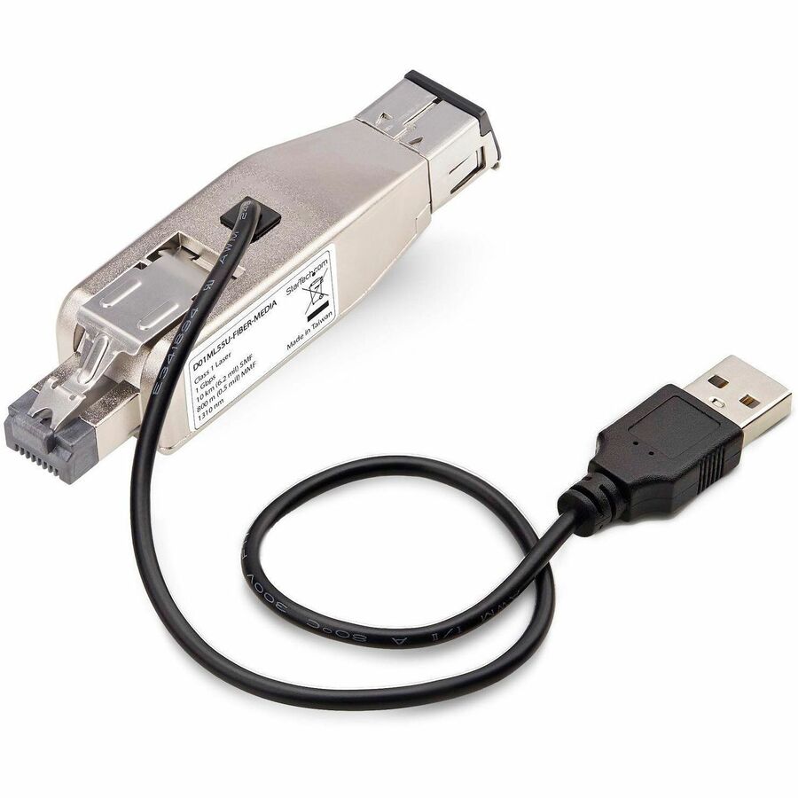 StarTech.com Gigabit Fiber to RJ45 Ethernet Media Converter Dongle, USB Powered, SMF/MMF, Single/Multimode Optical Fiber, Metal Housing D01ML55U-FIBER-MEDIA